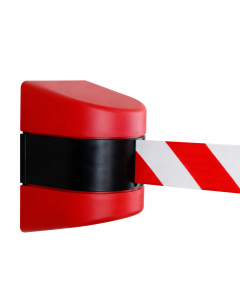 Red and White Wall Mounted Retractable Barrier with 9m Red/White tape Primary Image