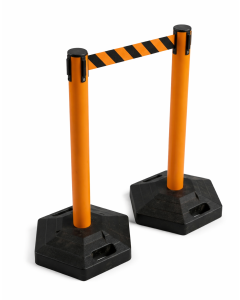 Black Retractable Barrier Post with 3m Black/Yellow tape In Pair Primary Image