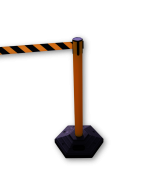 Black Retractable Barrier Post with 3m Black/Yellow tape Primary Image